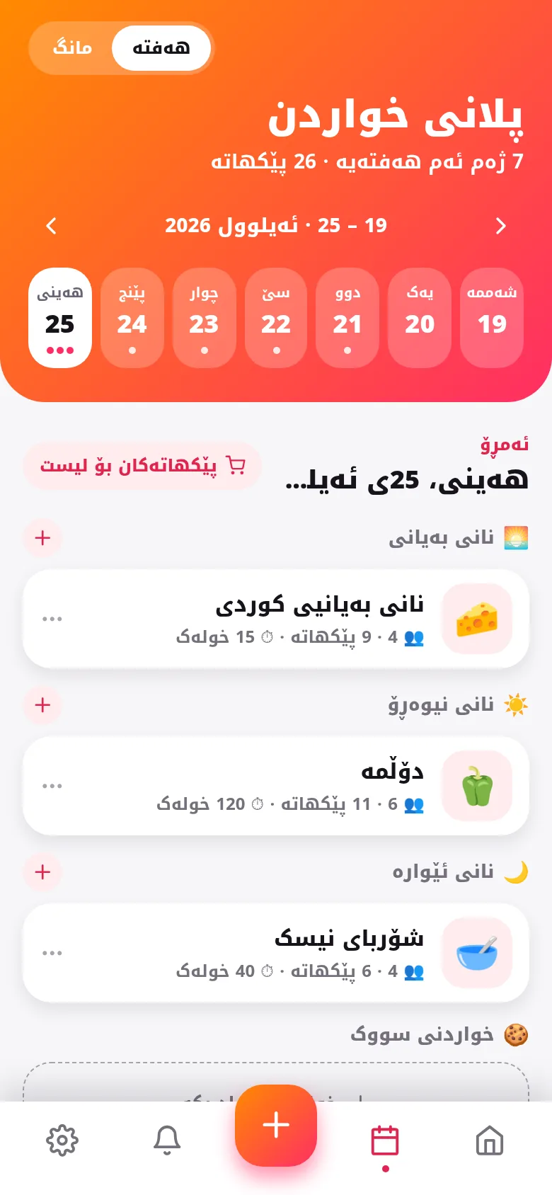 خواردنی هەفتە پلان بکە، بە یەک دەستلێدان بیکڕە