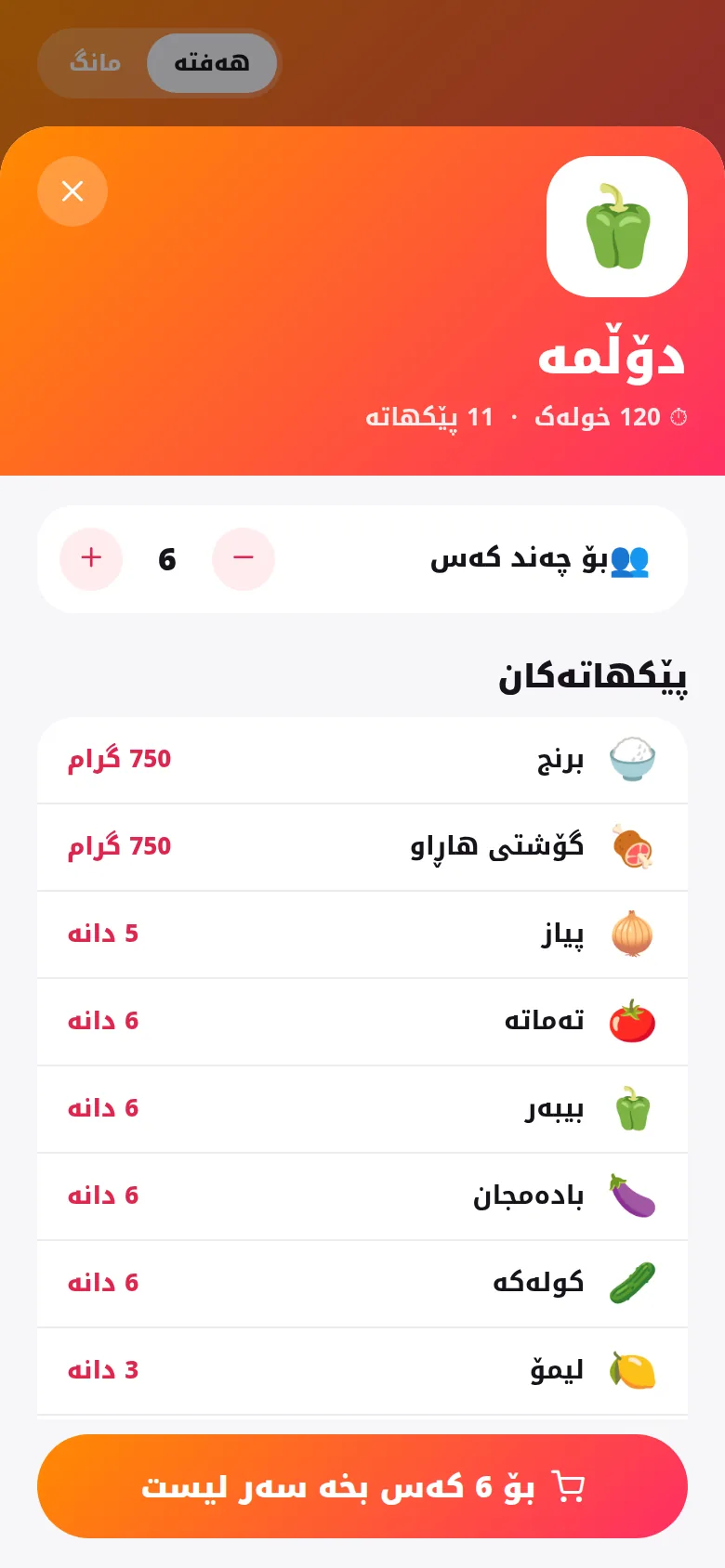 خواردنی هەفتە پلان بکە، بە یەک دەستلێدان بیکڕە
