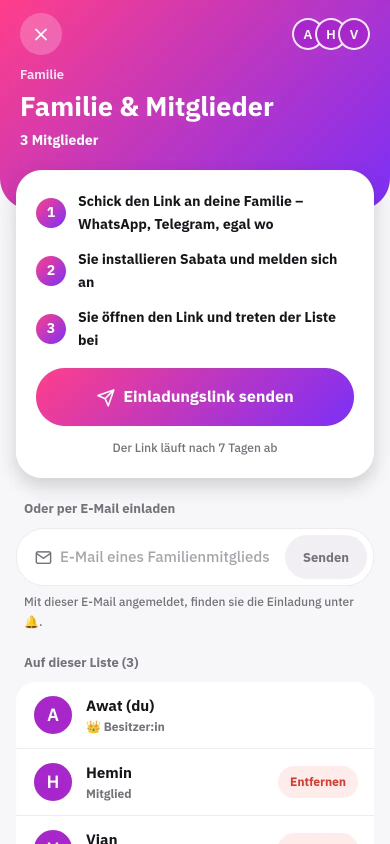 Die Familie mit einer Nachricht dazuholen