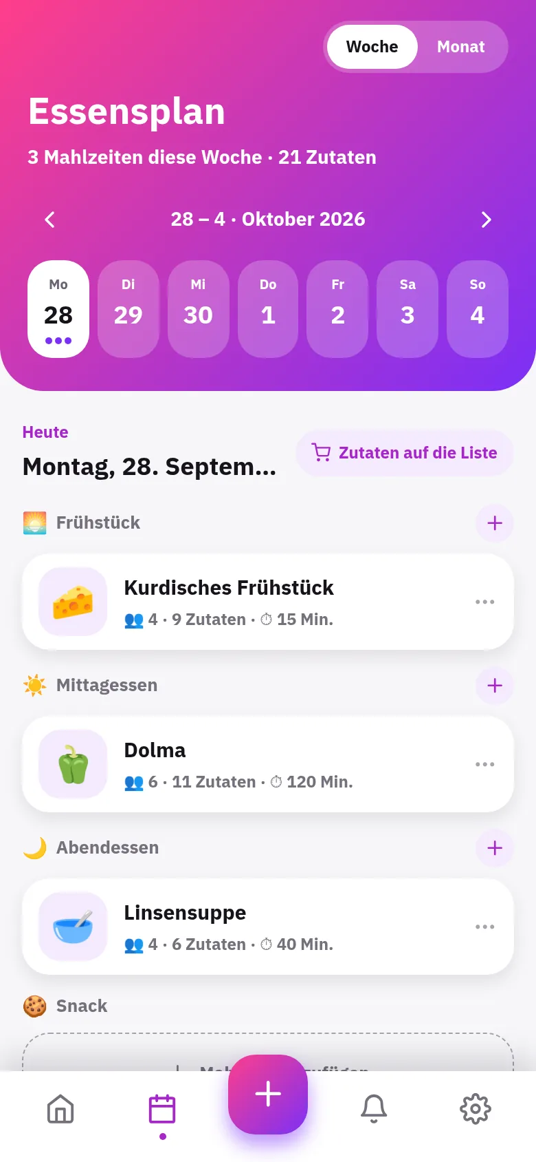 Das Essen der Woche planen, mit einem Tipp einkaufen