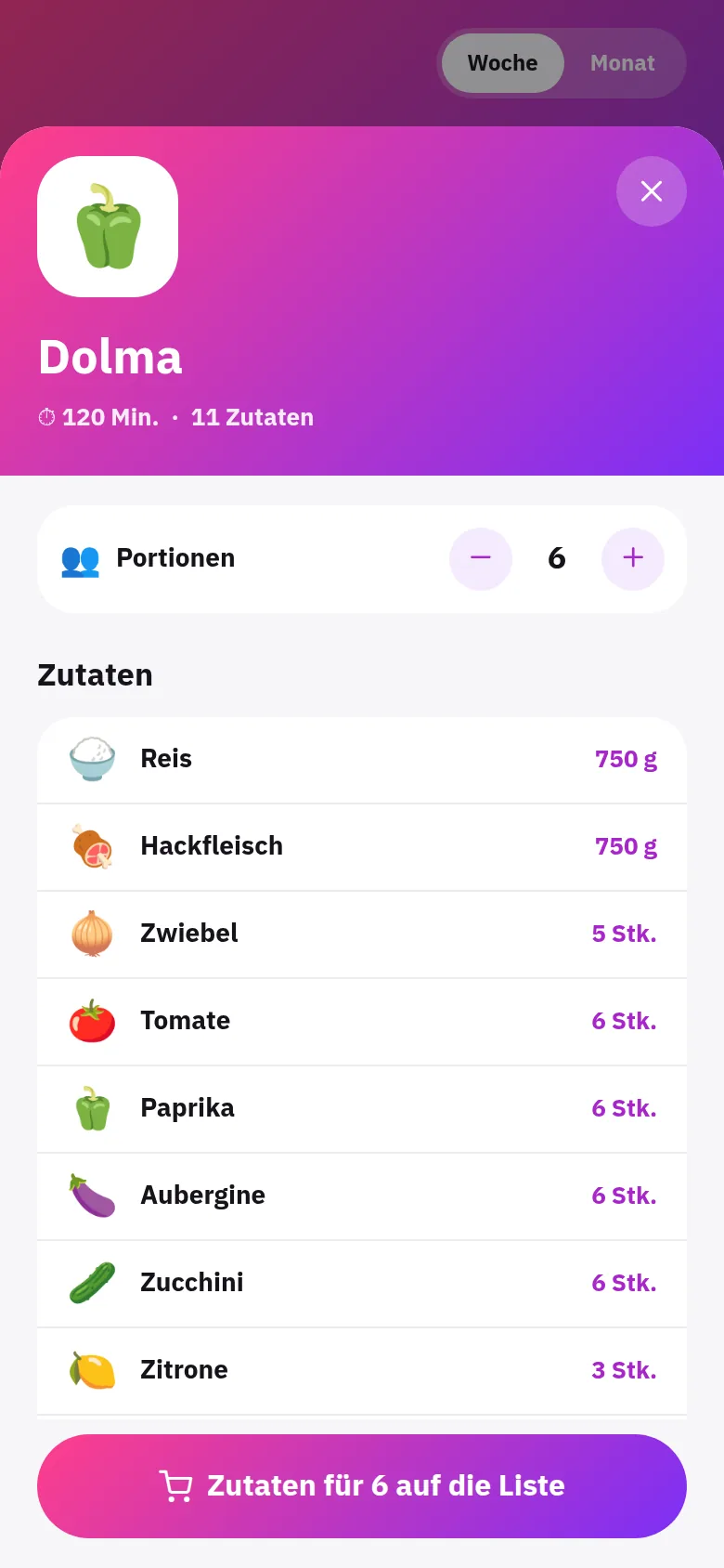 Das Essen der Woche planen, mit einem Tipp einkaufen
