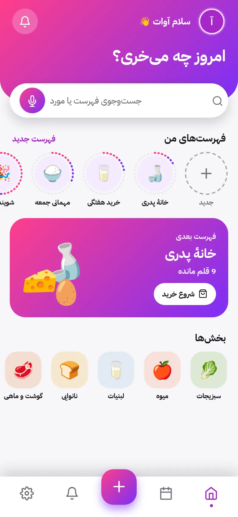 یک فهرست برای همهٔ خانواده.