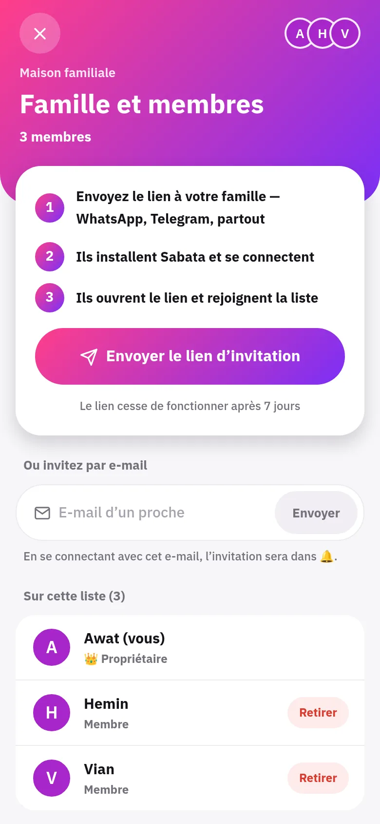 Invitez la famille en un message