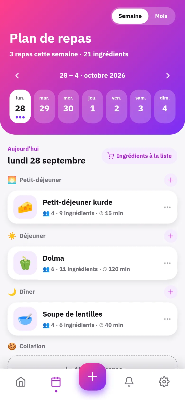 Planifiez les repas de la semaine, achetez en un geste