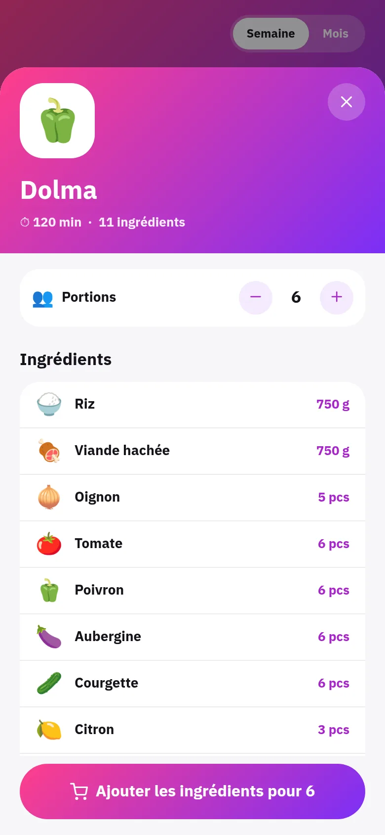 Planifiez les repas de la semaine, achetez en un geste