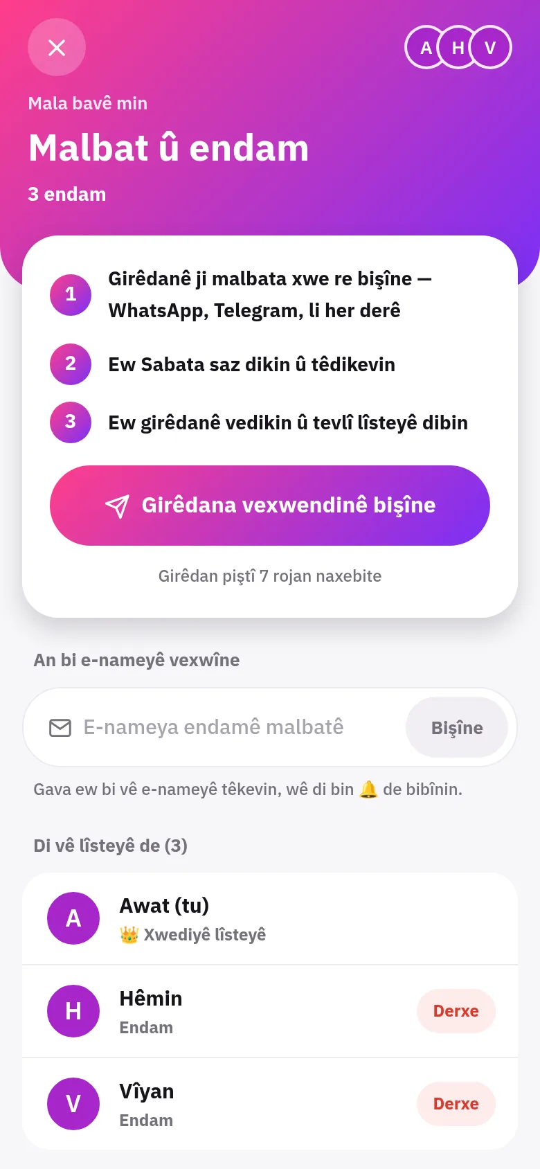 Malbatê bi yek peyamê bîne