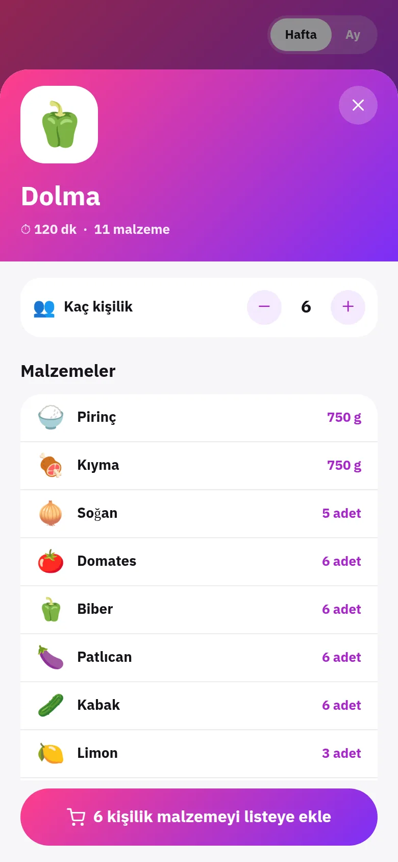 Haftanın yemeğini planla, tek dokunuşla al